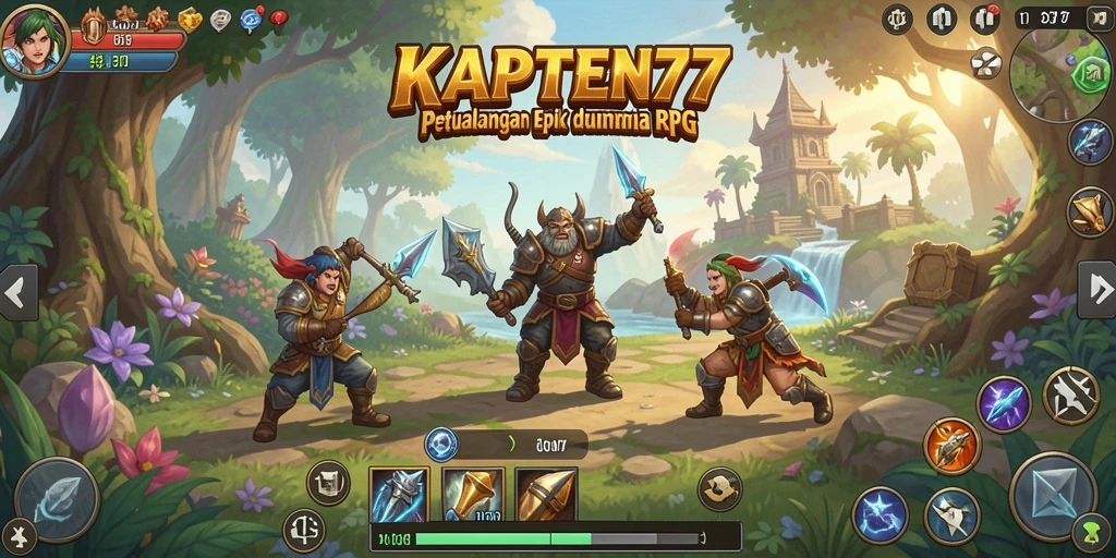 Screenshot utama menampilkan aksi seru dalam game RPG KAPTEN77.