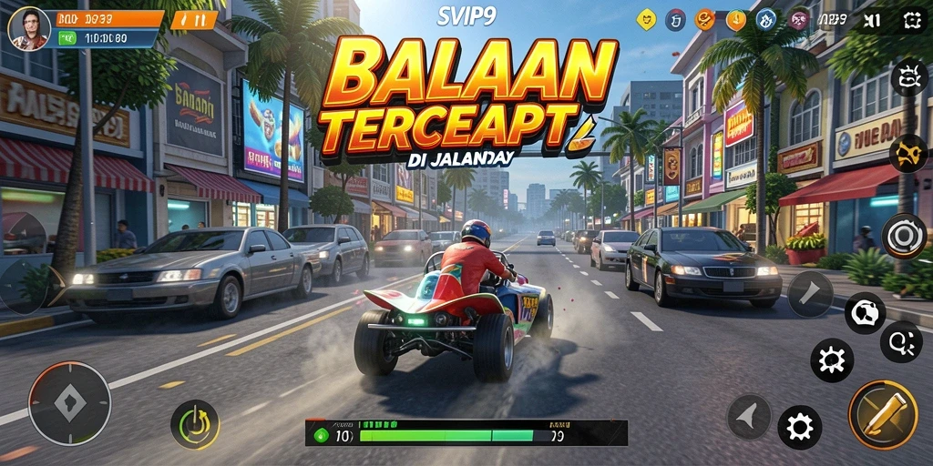 Tampilan gameplay balapan memukau di SVIP9 dengan mobil dan lintasan yang beragam.